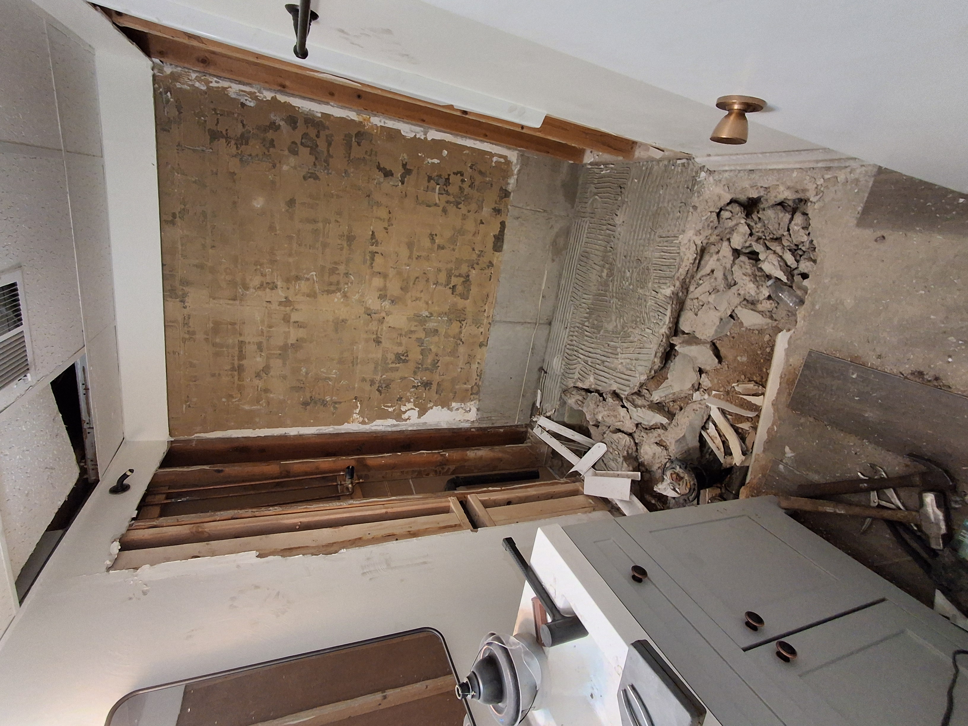 Bathroom demolition during a sewer repair project